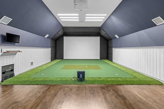 golf simulators - Trackman, custom lights, angled ceiling pads, fringe