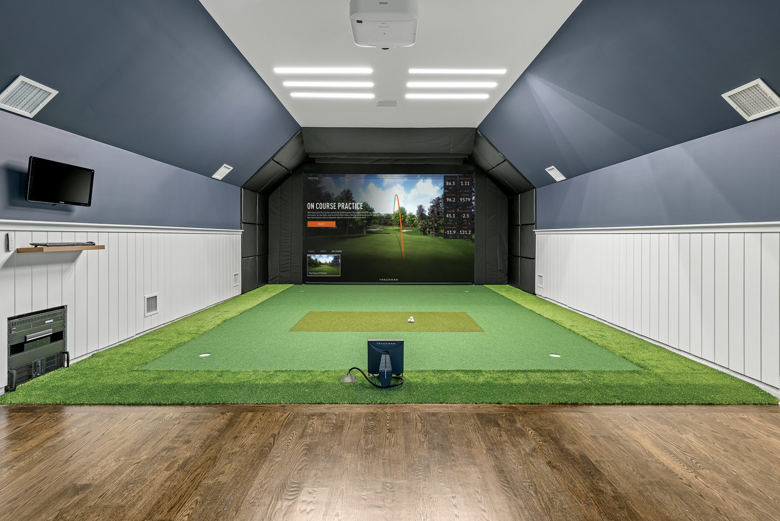 TrackMan simulator with angled pads and recessed lighting - New Jersey