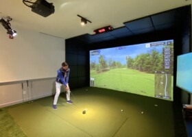 High tech custom simulator featuring Uneekor EYE XO technology with high speed video analysis, LED lighting and custom wall pads – Massachusetts High tech custom simulator featuring Uneekor EYE XO technology with high speed video analysis, LED lighting and custom wall pads – Massachusetts